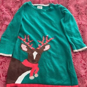 MINI BODEN girls 3-4y Christmas reindeer dress. Green.